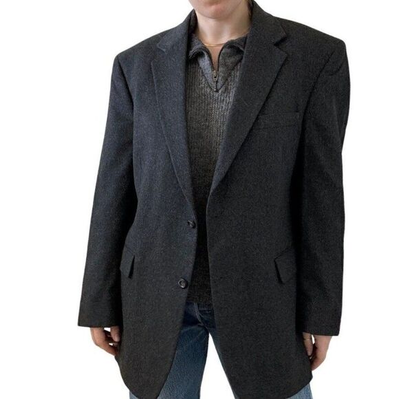 Jose Bank Mens Charcoal Grey Cashmere Dark Academia Blazer Sport Coat 44R - Picture 5 of 10